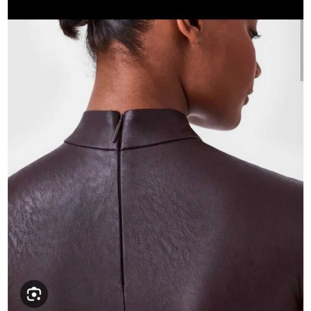 NEW Spanx | Faux Leather Bodysuit, size L Mock Neck Chocolate Brown - Picture 3 of 16
